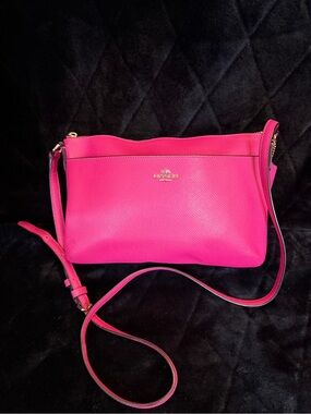Coach Hot Pink Pebbled Leather Crossbody Bag with Gold Hardware